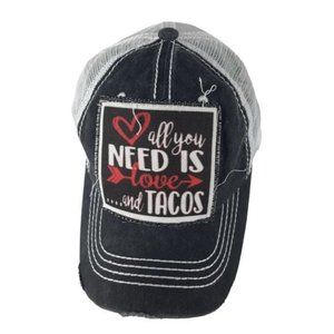 PINKY BOLLE Distressed All You Need Is Love And Tacos Trucker Hat Baseb…